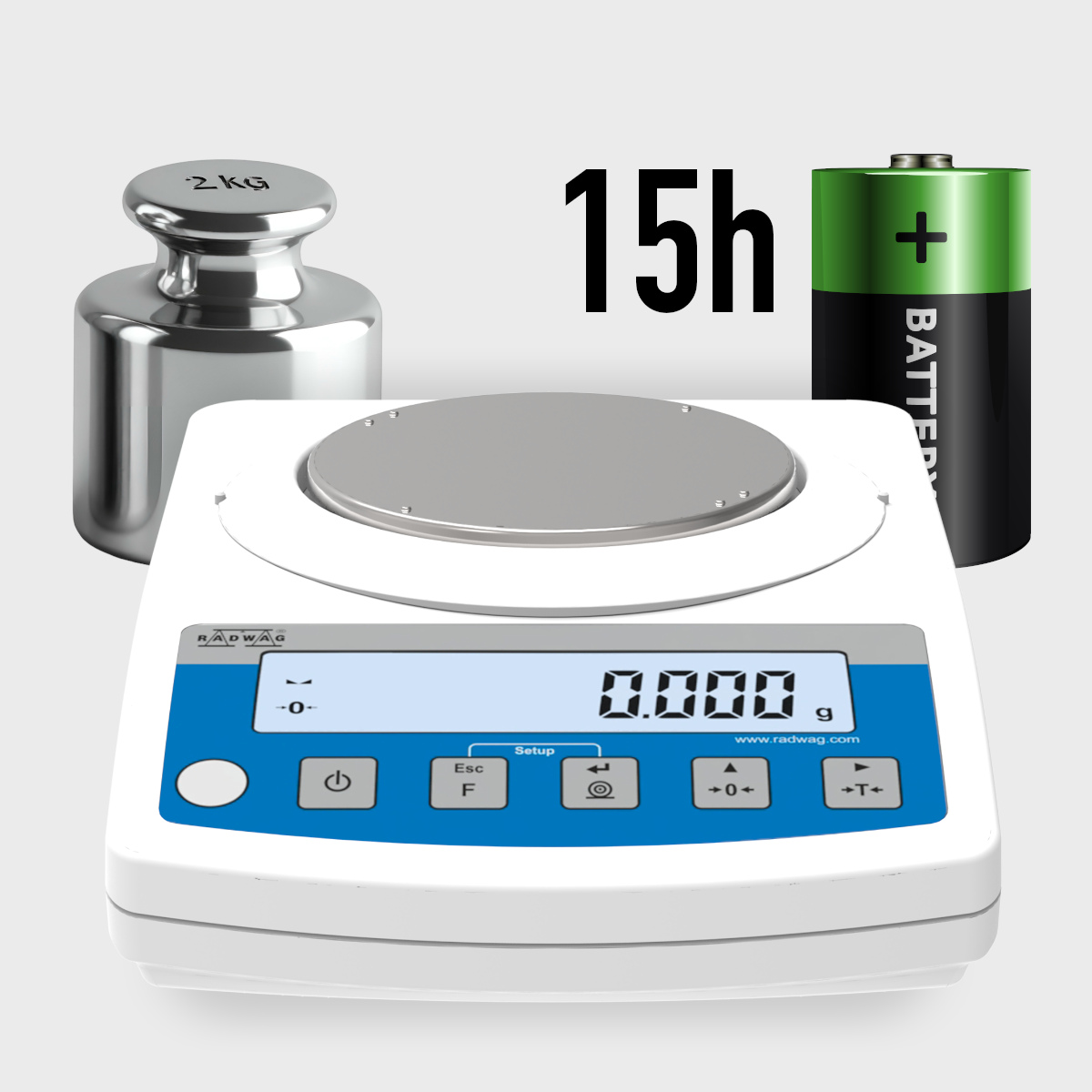 RADWAG WTC precision scale with internal rechargeable battery and calibration certificate
